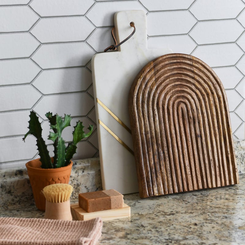 Main + Mesa Carved Arch Mango Wood Serving Board  Natural Medium - Image 2